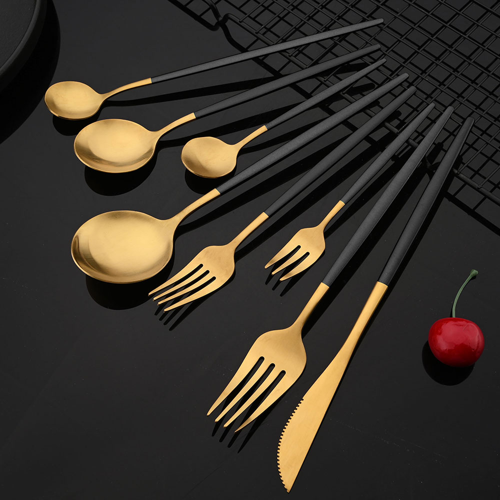 Gold Plated Cutlery - Geschirr Edelstahl Schwarz gold Besteck Besteck