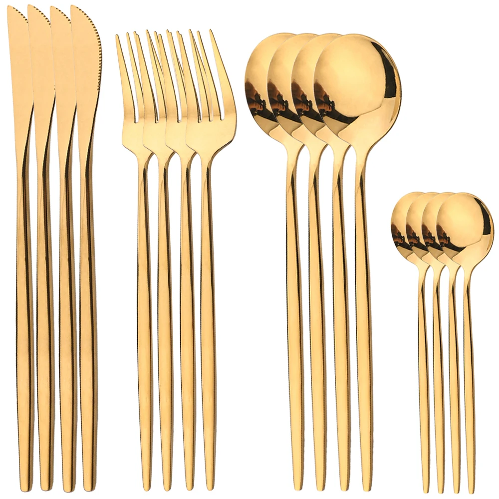 Gold Plated Cutlery - 16Pcs Gold Geschirr Edelstahl Besteck Set